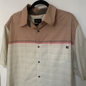 Marmot For Life Button Up Pocket Short Sleeve Shirt Men's XXL Orange Yellow Rust